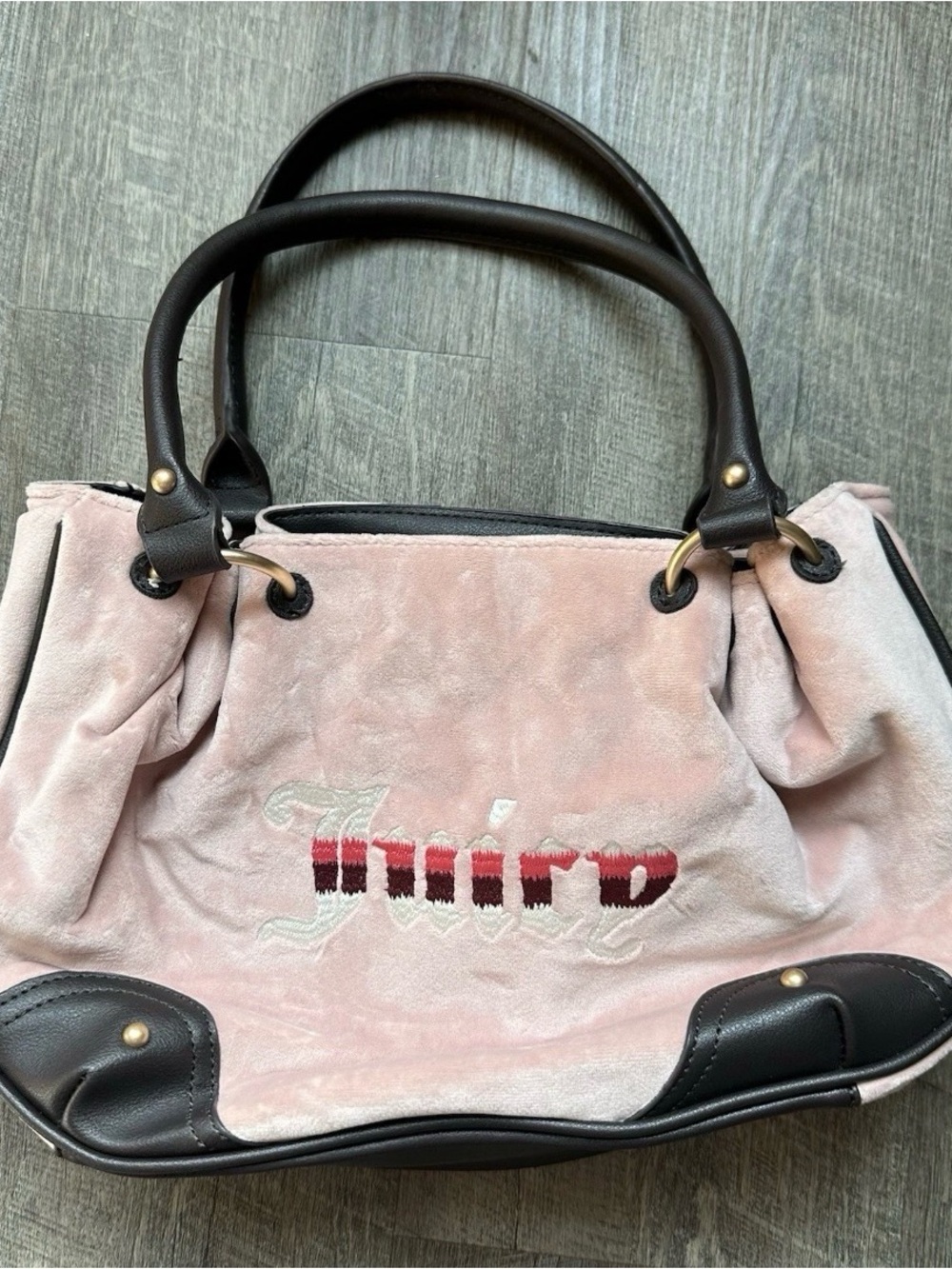 Juicy Couture Blush Pink Suede Tote with Dark Trim Boho Bowlers Bag CUTE!!